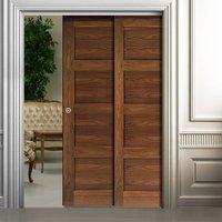 Deanta Twin Telescopic Pocket Coventry Walnut Veneer Shaker Style Doors - Prefinished