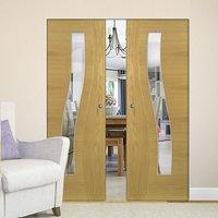 Deanta Cadiz Oak Syntesis Double Pocket Door with Clear Glass, Prefinished