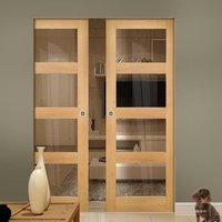 Deanta Coventry Shaker Style Oak Syntesis Double Pocket Door with Clear Glass, Unfinished