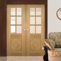 Deanta Kensington Oak Panel Door Pair with Clear Bevelled Safety Glass, Prefinished