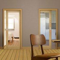 Deanta Unilateral Pocket Walden Real American Oak Veneer Door with Clear Safety Glass, Unfinished
