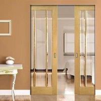Deanta Norwich Oak Syntesis Double Pocket Door with Clear Bevelled Glass, Unfinished