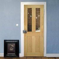 Deanta Eton Real American White Oak Veneer Door with Clear Safety Glass, Unfinished