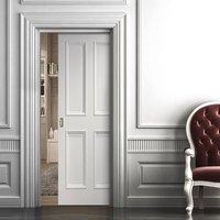 Deanta Rochester White Primed Pocket Door with Raised Mouldings is 1/2 Hour Fire Rated