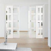 Deanta Quad Telescopic Pocket Coventry White Primed Shaker Doors - Clear Glass