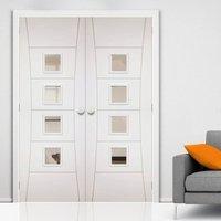 Deanta Pamplona White Primed Flush Door Pair with Clear Safety Glass