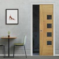 deanta single pocket pamplona oak flush door with clear glass prefinis ...