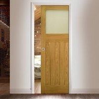 Deanta Single Pocket Cambridge Period Oak Door with Frosted Safety Glass, Unfinished
