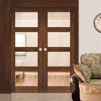 Deanta Coventry Walnut Prefinished Shaker Style Door Pair with Clear Safety Glass