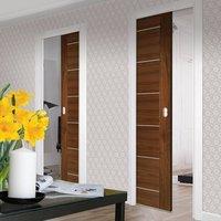 deanta unilateral pocket valencia walnut door prefinished