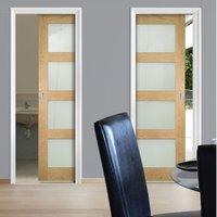 Deanta Unilateral Pocket Coventry Shaker Style Oak Door with Frosted Safety Glass, Unfinished