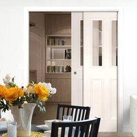 Deanta Twin Telescopic Pocket Rochester Clear Glazed White Primed Doors