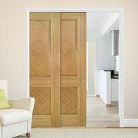 deanta twin telescopic pocket kensington oak veneer panel doors prefin ...