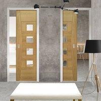 Deanta Unilateral Pocket Pamplona Oak Flush Door with Clear Glass, Prefinished