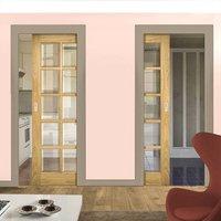 Deanta Unilateral Pocket Bristol Oak Unfinished Door with 10 Pane Clear Bevelled Safety Glass