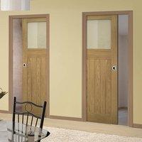 Deanta Unilateral Pocket Cambridge Period Oak Door with Frosted Safety Glass, Unfinished