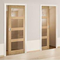 Deanta Unilateral Pocket Coventry Shaker Style Oak Door with Clear Safety Glass, Unfinished