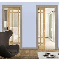 Deanta Unilateral Pocket Kerry Oak Door with Bevelled Clear Safety Glass, Unfinished