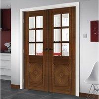 deanta kensington walnut prefinished door pair with clear bevelled saf ...