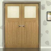 Deanta Cambridge Period Oak Door Pair with Frosted Safety Glass, Unfinished
