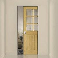 Deanta Ely Unfinished Oak Syntesis Pocket Door with Clear Bevelled Glass