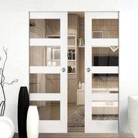 deanta coventry white primed shaker syntesis double pocket door with c ...