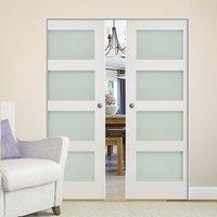 Deanta Coventry White Primed Shaker Syntesis Double Pocket Door With Frosted Glass