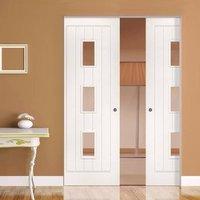 Deanta Ely White Primed Syntesis Double Pocket Door with Clear Glass