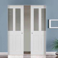 Deanta Eton White Primed Victorian Shaker Syntesis Double Pocket Door with Clear Glass