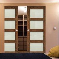 Deanta Coventry Walnut Prefinished Shaker Style Syntesis Double Pocket Door with Frosted Glass