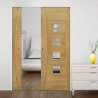 Deanta Pamplona Oak Flush Syntesis Double Pocket Door with Clear Glass, Prefinished