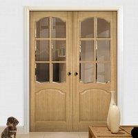 Deanta Louis Real American Oak Veneer Door Pair with Clear Bevelled Safety Glass, Unfinished