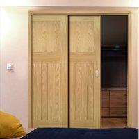 Deanta Twin Telescopic Pocket Cambridge Period Oak Veneer Doors - Unfinished