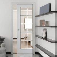 Decima White Single Pocket Door - Bevelled Glass with Chrome Camings