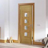 deanta pamplona oak flush door with clear safety glass prefinished