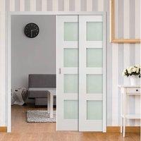 Deanta Twin Telescopic Pocket Coventry White Primed Shaker Doors - Frosted Glass