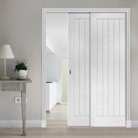 Deanta Twin Telescopic Pocket Ely White Primed Doors