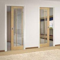 Deanta Unilateral Pocket Norwich Real American Oak Veneer Door with Clear Bevelled Safety Glass, Unfinished