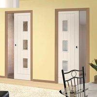 Deanta Unilateral Pocket Ely White Primed Door with Clear Glass
