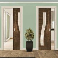 Deanta Unilateral Pocket Contemporary Design Cadiz Walnut Prefinished Door with Clear safety Glass