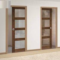 Deanta Unilateral Pocket Coventry Walnut Prefinished Shaker Style Door with Clear Safety Glass