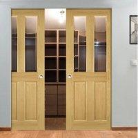 Deanta Bury Oak Syntesis Double Pocket Door with Clear Bevelled Glass, Prefinished