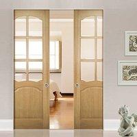 Deanta Louis Oak Syntesis Double Pocket Door with Clear Bevelled Glass, Unfinished