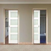 Deanta Unilateral Pocket Coventry White Primed Shaker Door With Frosted Glass