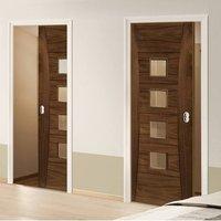 Deanta Unilateral Pocket Pamplona Walnut Prefinished Door with Clear Safety Glass