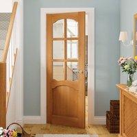 Deanta Louis Real American Oak Veneer Door with Clear Bevelled Safety Glass, Unfinished