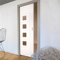 deanta single pocket pamplona white primed flush door with clear safet ...
