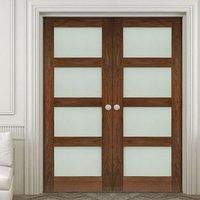 Deanta Coventry Walnut Prefinished Shaker Style Door Pair with Frosted Glass