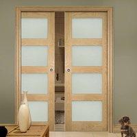 Deanta Double Pocket Coventry Shaker Style Oak Door with Frosted Safety Glass, Unfinished