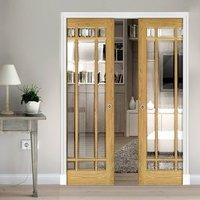 Deanta Double Pocket Kerry Oak Door with Bevelled Clear Safety Glass, Unfinished